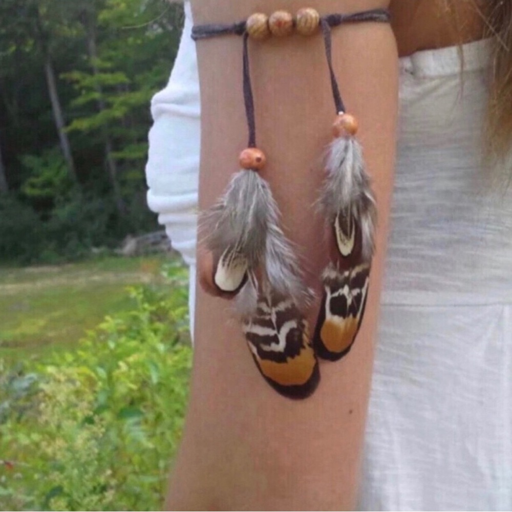 Boho Feather Upper Arm Bracelet in Brown & Tan